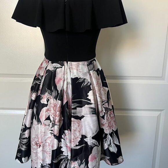 Betsy & Adam Black Pink Floral Off-The-Shoulder Fit & Flare Dress Size 2 - Picture 12 of 16